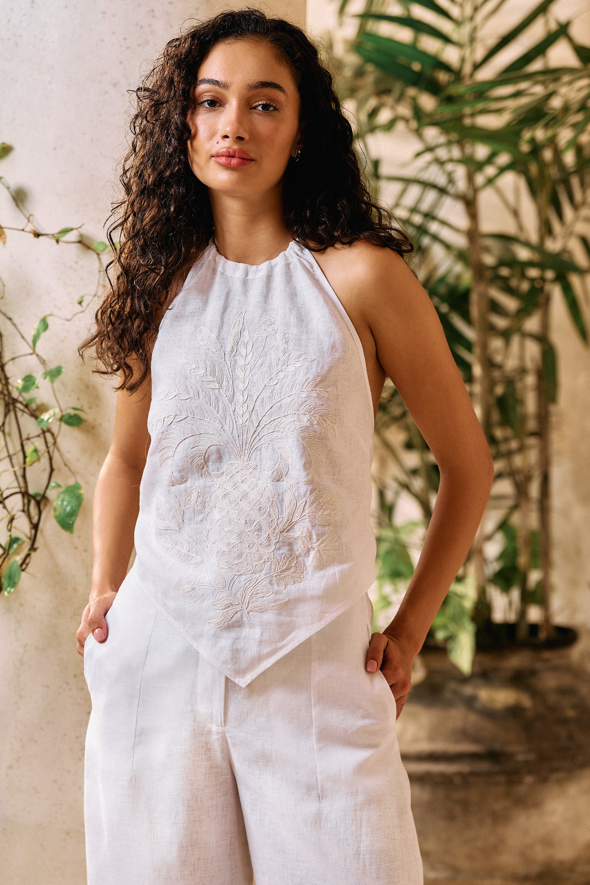 Pineapple Bare Back Top (White)